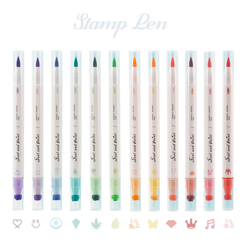 Dual-Sided Highlighter Pen & Stamp -6pack