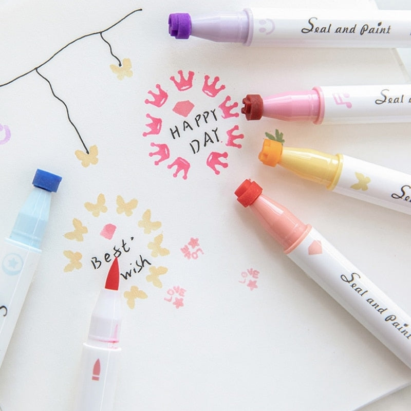 Dual-Sided Highlighter Pen & Stamp -6pack