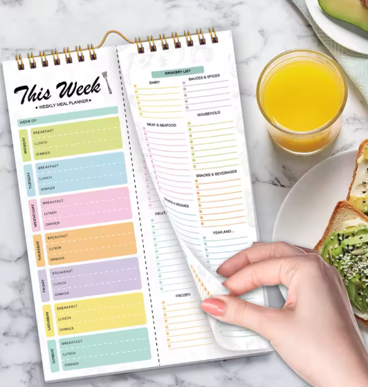 Weekly Planner - Daily Meal Planner with Groceries List (A5)