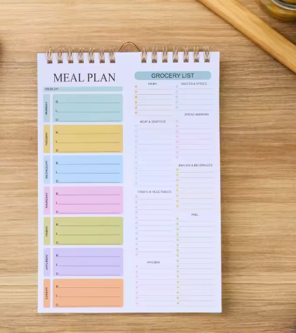 Weekly Planner - Daily Meal Planner with Groceries List (A5)