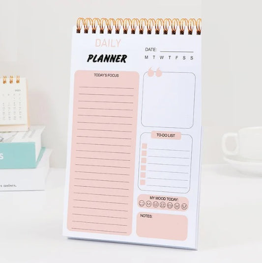 Planner - Daily Focus Planner in Blush - A5 Gold Coil