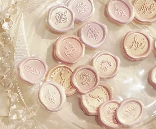 Embossed wax-seal inspired pearlescent stickers (12 pack)