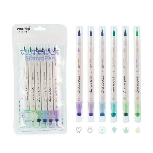 Dual-Sided Highlighter Pen & Stamp -6pack
