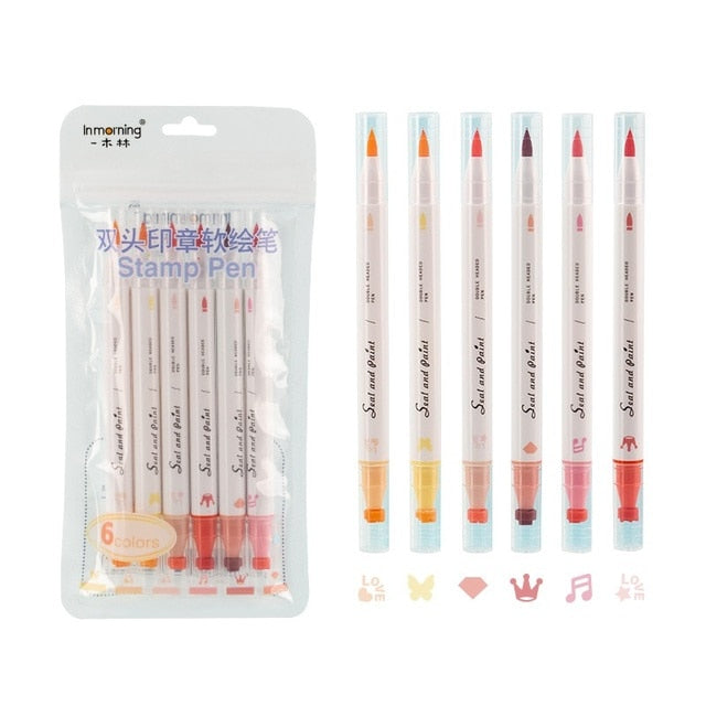 Dual-Sided Highlighter Pen & Stamp -6pack